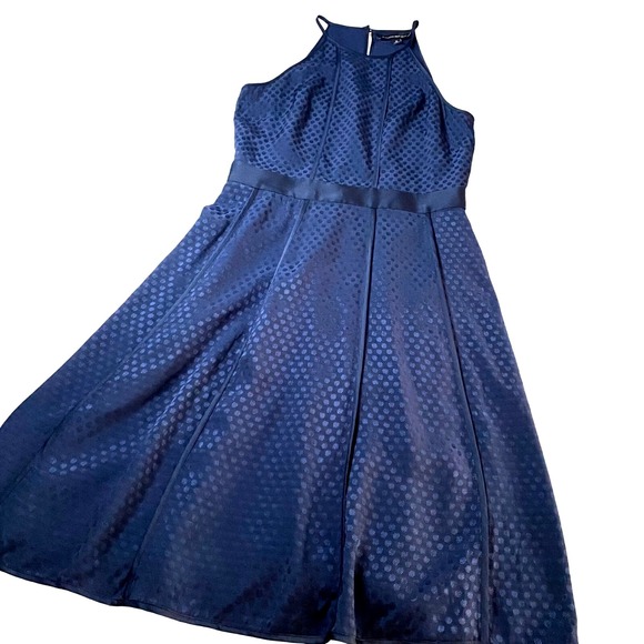 Banana Republic Polka‎ Dot Fit-and-Flare Dress Sz 0 Blue Glam Party Wedding - Picture 1 of 9